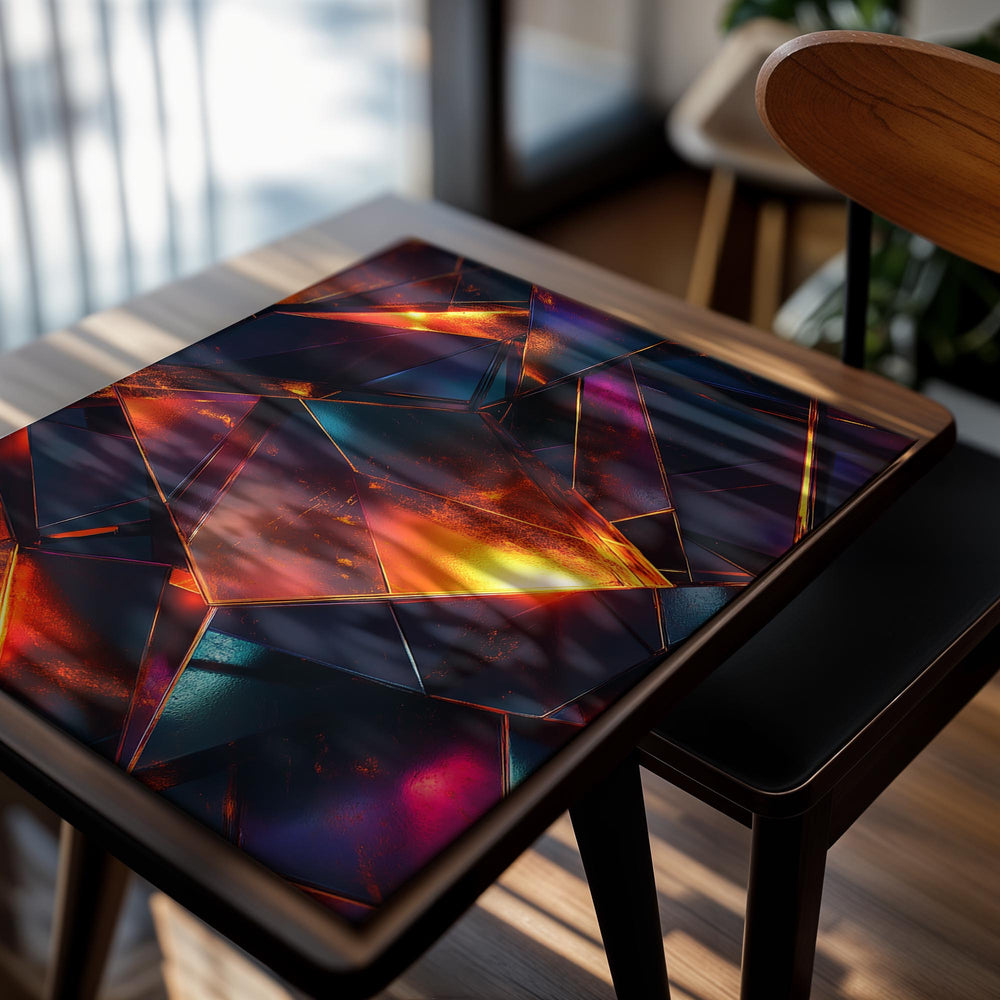 Colorful geometric abstract design with vibrant colors on a white background, as a premium aluminum metal print from GoMetalPrint.
