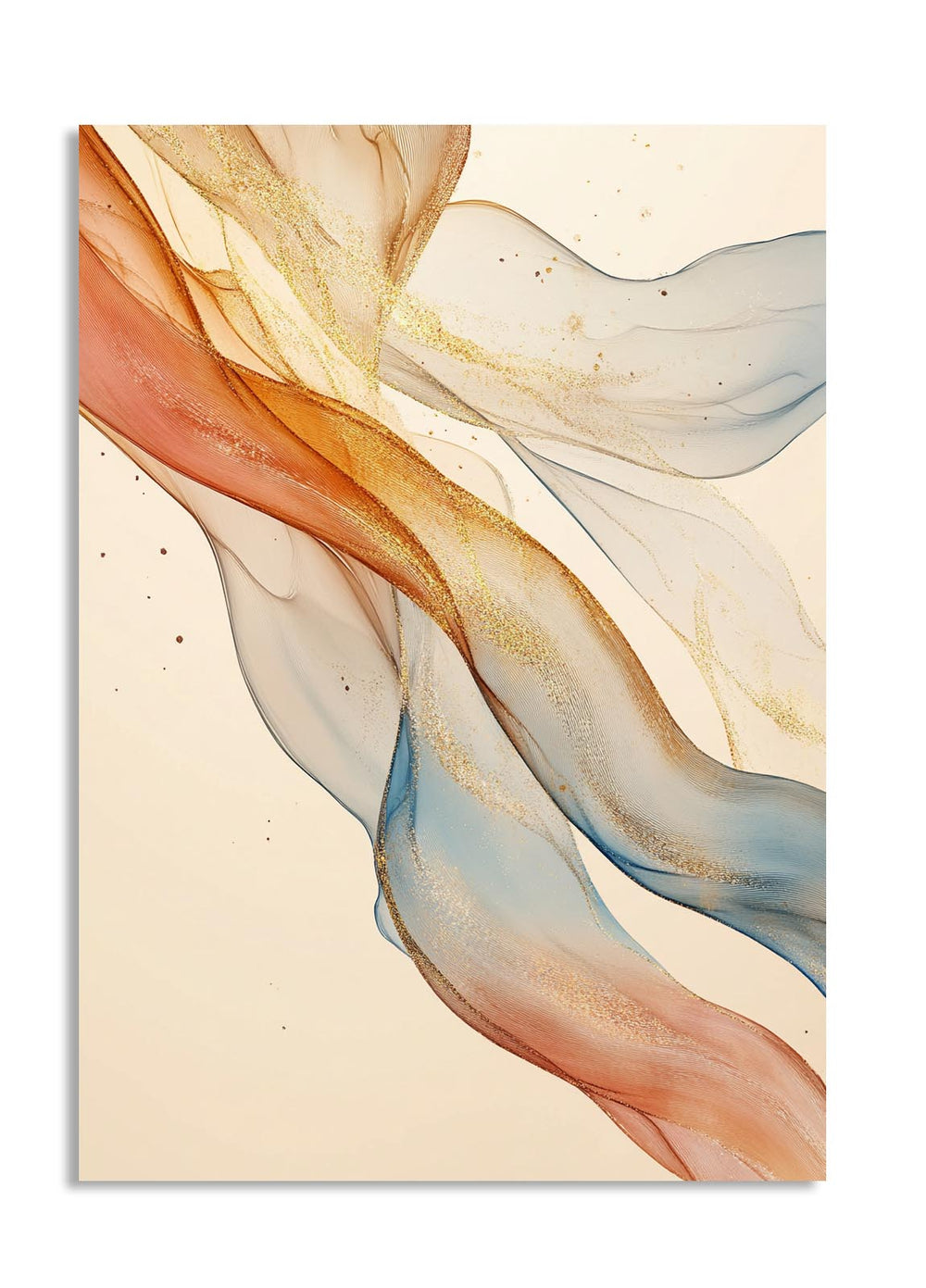 Abstract artwork with flowing colors on a beige background, as a premium aluminum metal print from GoMetalPrint.

