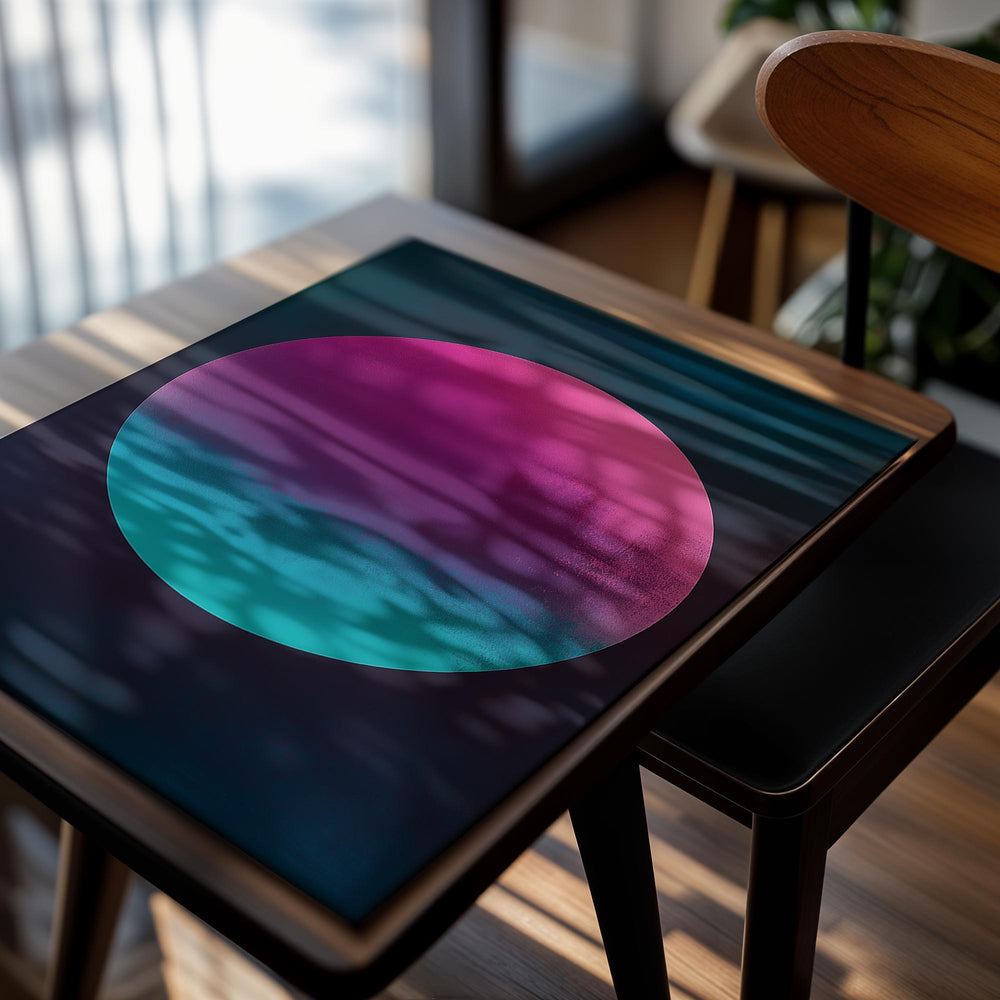 Poster with a gradient circle transitioning from purple to blue on a dark background , as a premium aluminum metal print from GoMetalPrint.
