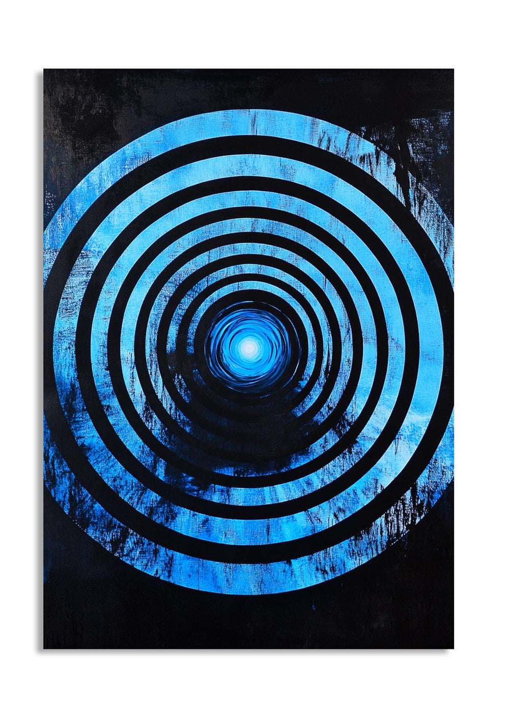 Blue and black spiral art print on a white background, as a premium aluminum metal print from GoMetalPrint.
