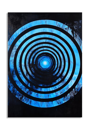 Blue and black spiral art print on a white background, as a premium aluminum metal print from GoMetalPrint.
