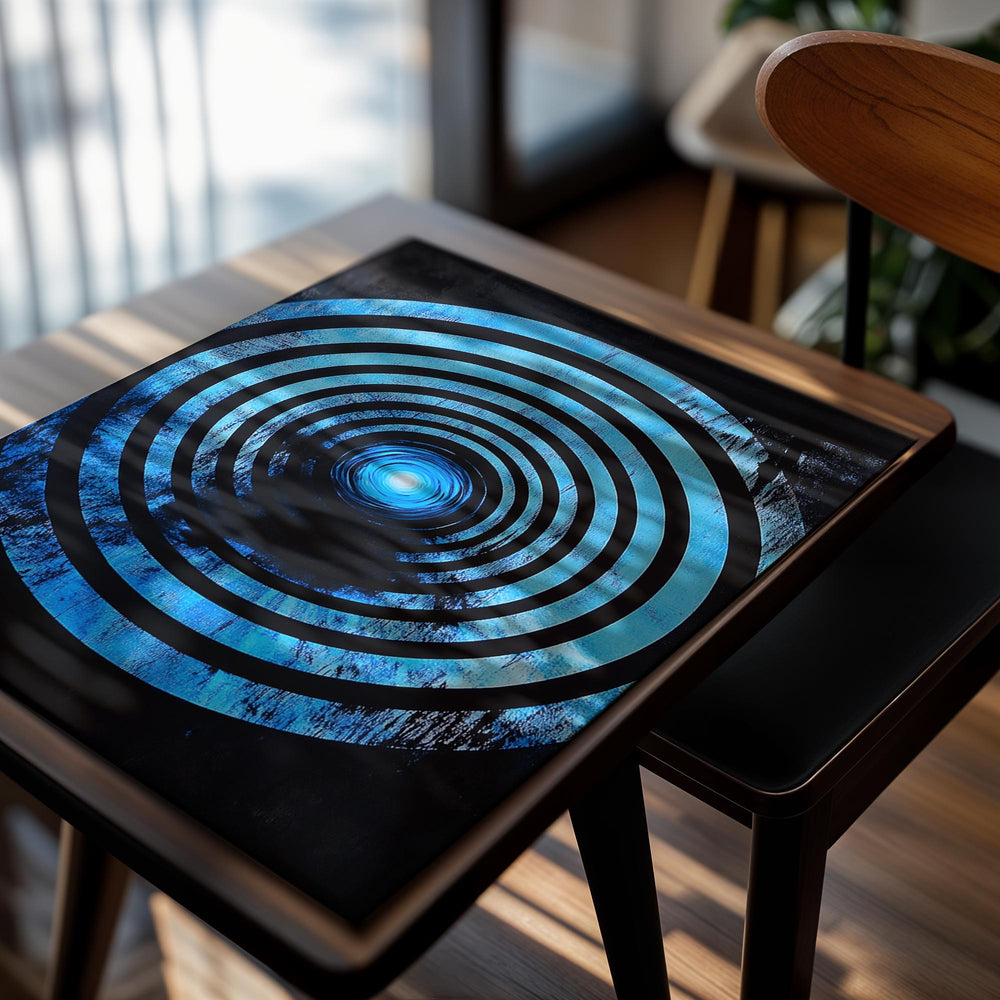 Blue and black spiral art print on a white background, as a premium aluminum metal print from GoMetalPrint.
