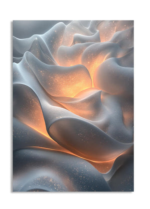 Abstract wavy design with orange and gray colors on a white background, as a premium aluminum metal print from GoMetalPrint.
