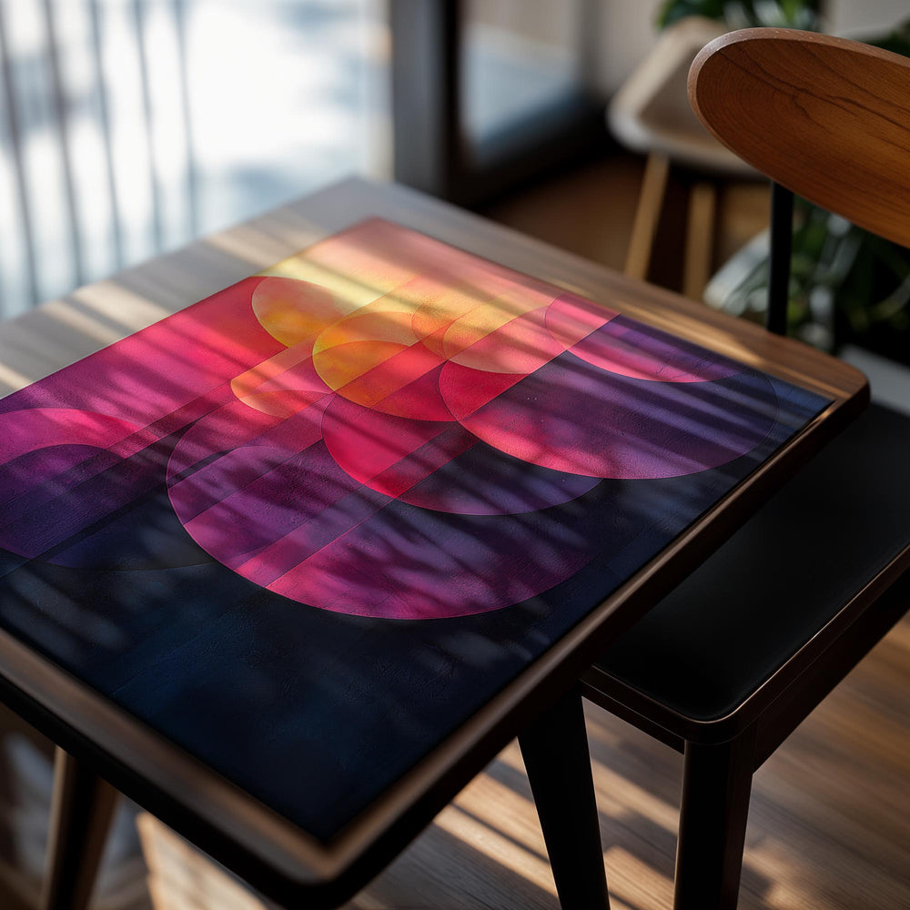 Abstract art print with colorful circles on a white background, as a premium aluminum metal print from GoMetalPrint.
