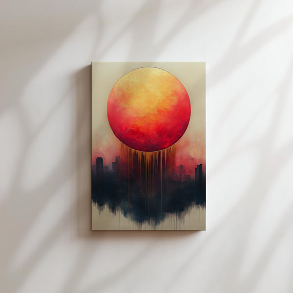 Fiery Sunset Over City