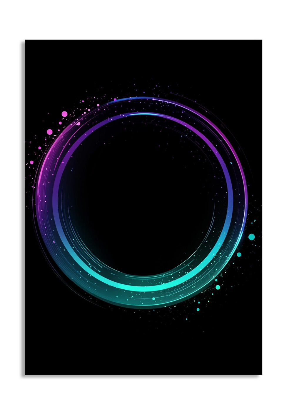 Geometric design with concentric circles in purple and blue on a black background , as a premium aluminum metal print from GoMetalPrint.
