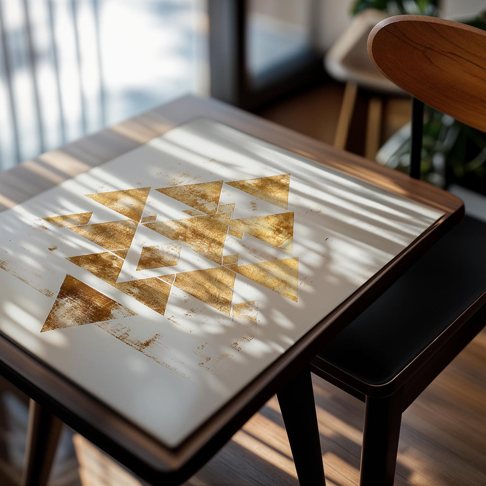 Geometric triangle pattern on a white background, as a premium aluminum metal print from GoMetalPrint.
