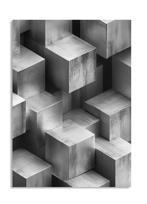 Black and white geometric cube pattern, as a premium aluminum metal print from GoMetalPrint.
