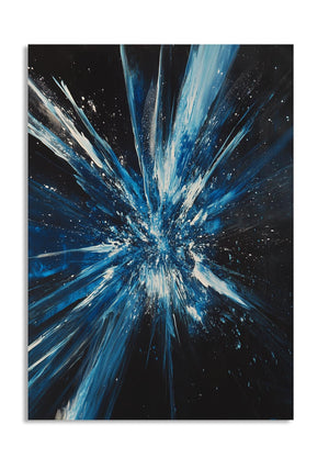 Abstract art piece with blue and white radiating lines on a black background, as a premium aluminum metal print from GoMetalPrint.
