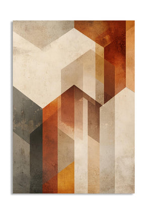 Geometric patterned rug with brown, beige, and gray colors on a white background, as a premium aluminum metal print from GoMetalPrint.
