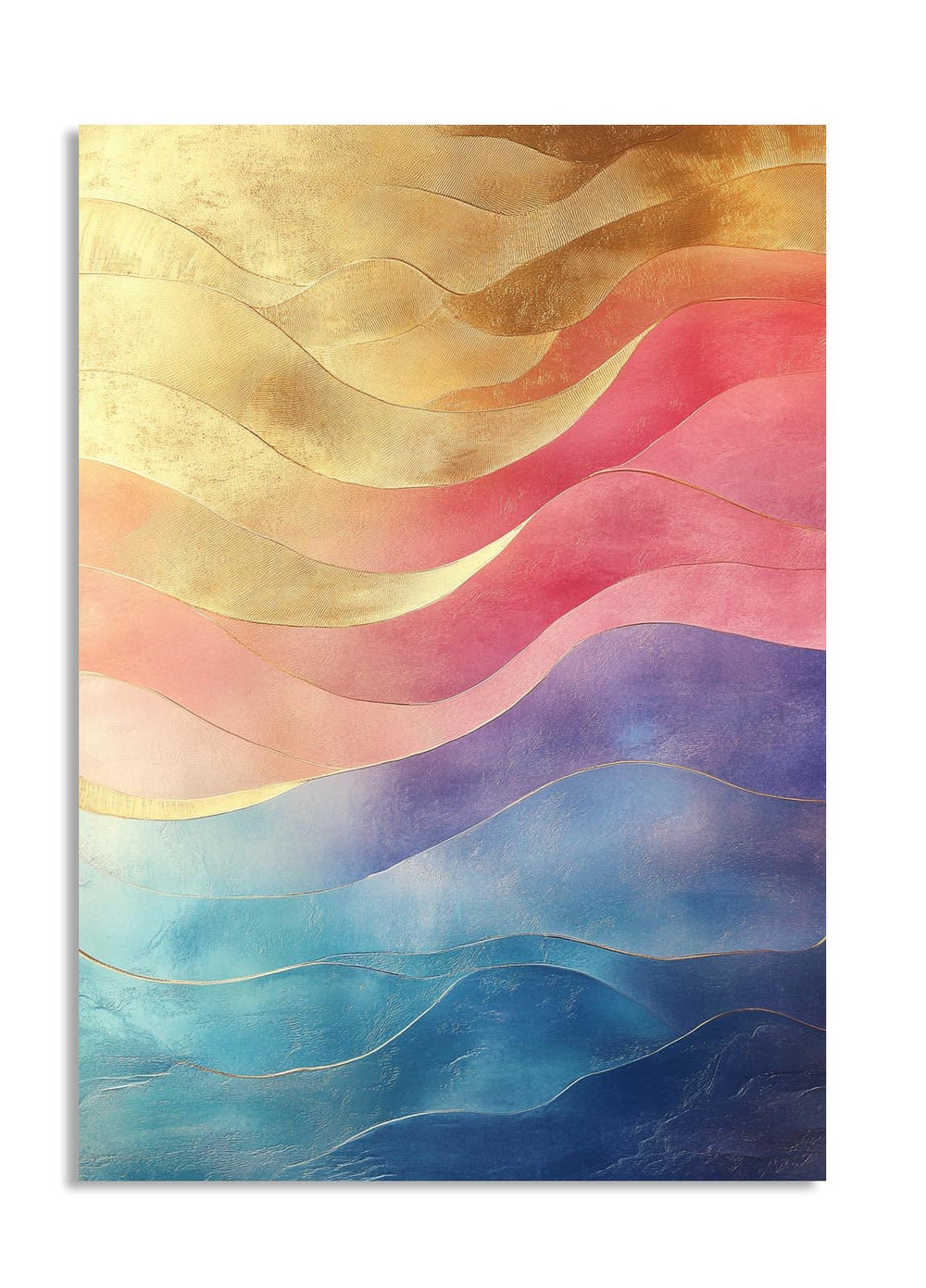 Colorful abstract painting with wavy patterns on a white background, as a premium aluminum metal print from GoMetalPrint.
