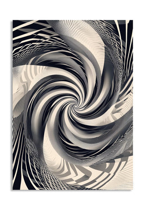 Abstract black and white spiral design on a textured background, as a premium aluminum metal print from GoMetalPrint.
