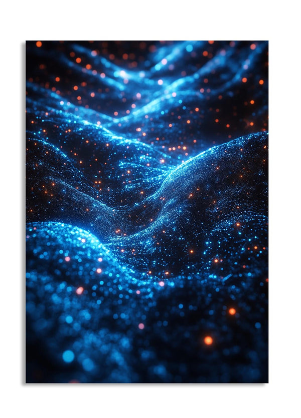 Abstract blue and red wave pattern on a white background, as a premium aluminum metal print from GoMetalPrint.
