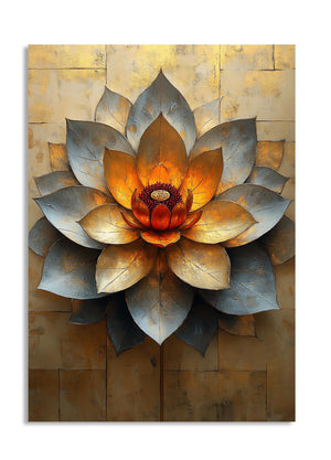 Metal flower wall art with a warm color palette on a textured wall, as a premium aluminum metal print from GoMetalPrint.
