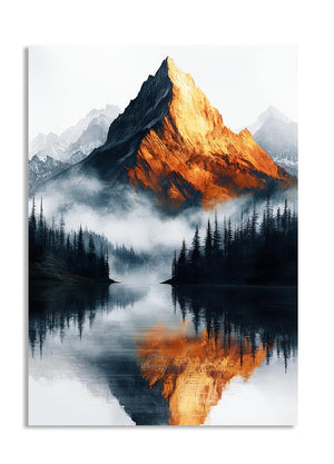 Mountain peak reflected in water with a white background, as a premium aluminum metal print from GoMetalPrint.
