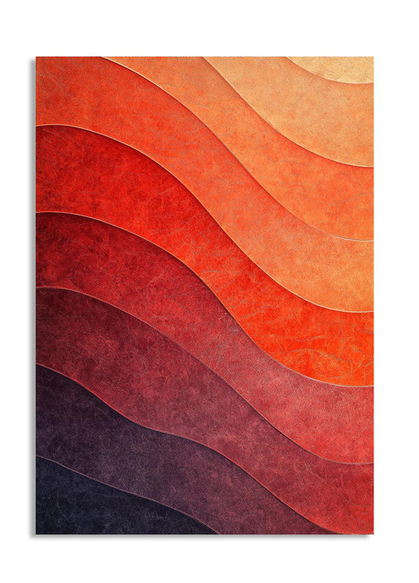 Abstract art print with wavy color patterns in red, orange, and purple on a white background, as a premium aluminum metal print from GoMetalPrint.
