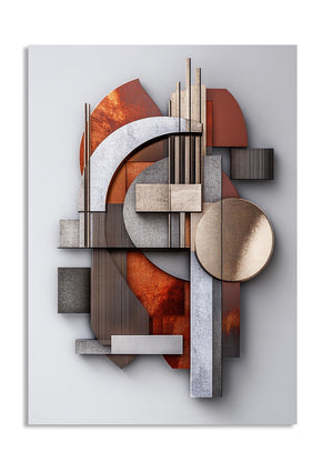 Abstract geometric wall art with brown, beige, and gray colors on a white background, as a premium aluminum metal print from GoMetalPrint.
