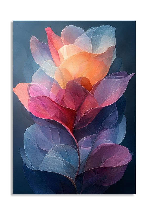 Colorful abstract flower design on a dark background, as a premium aluminum metal print from GoMetalPrint.
