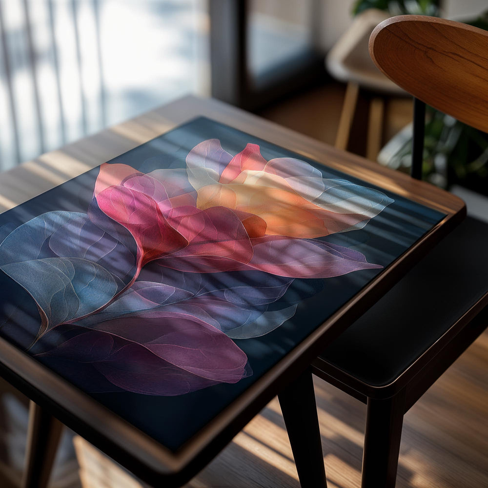 Colorful abstract flower design on a dark background, as a premium aluminum metal print from GoMetalPrint.
