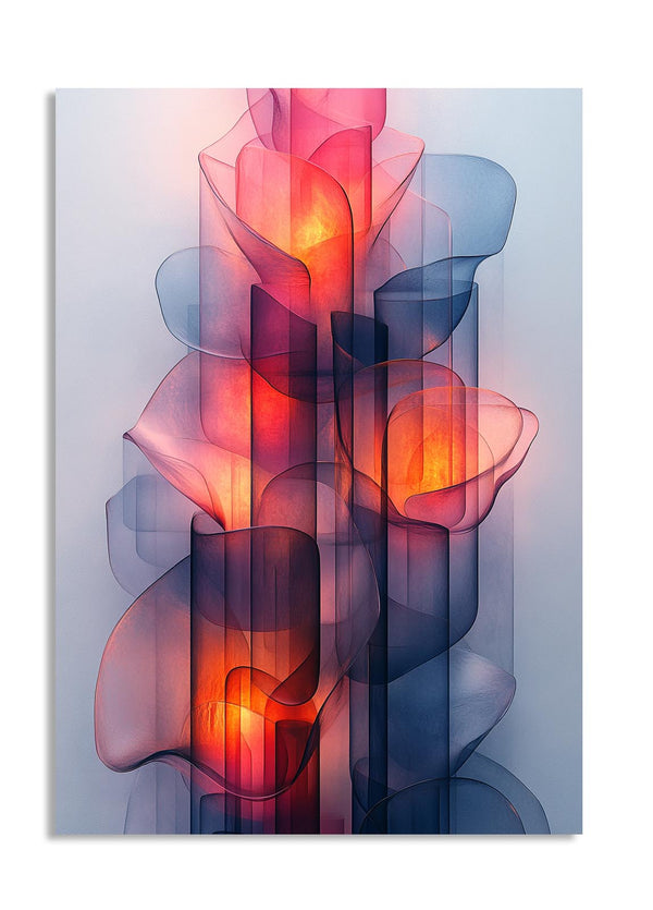 Abstract art print with colorful, wavy shapes on a light gray background, as a premium aluminum metal print from GoMetalPrint.
