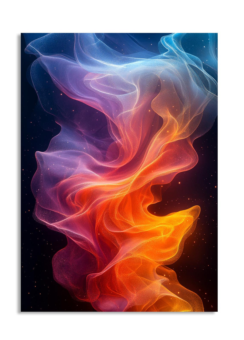 Colorful abstract smoke design on a dark background, as a premium aluminum metal print from GoMetalPrint.
