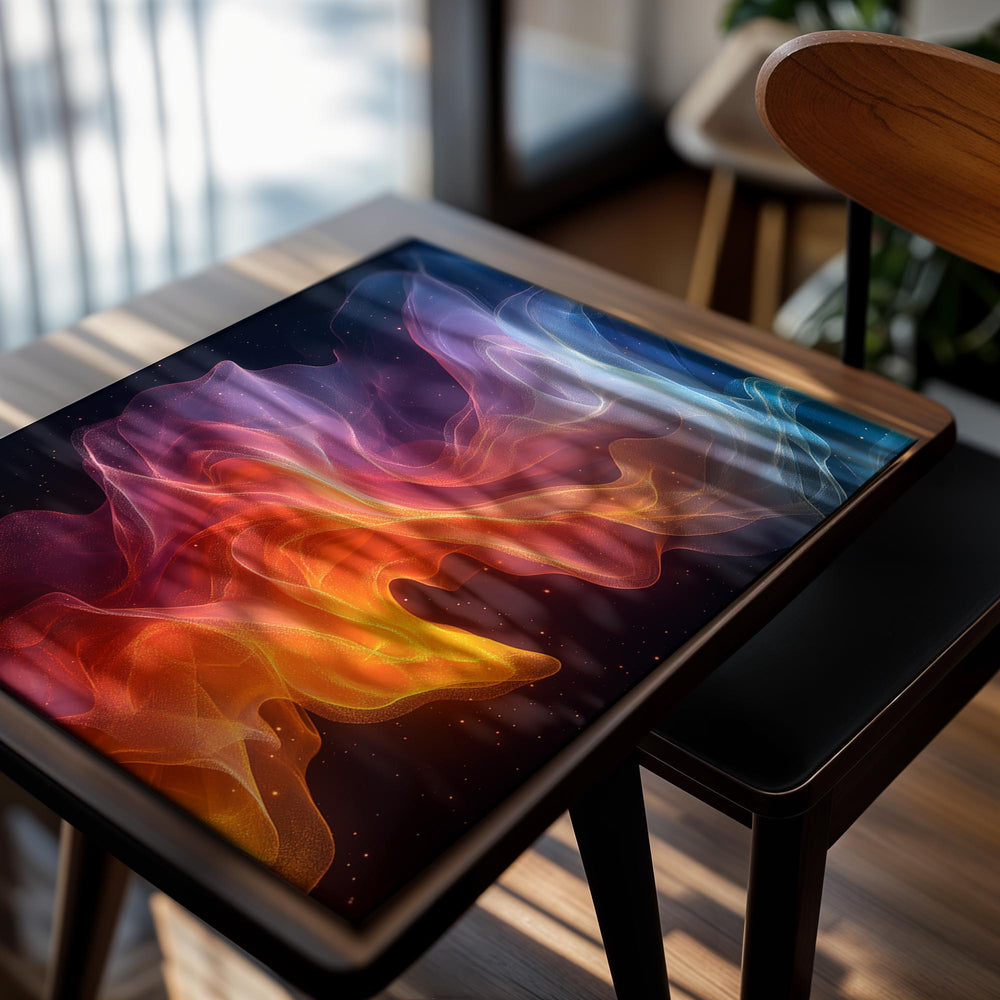 Colorful abstract smoke design on a dark background, as a premium aluminum metal print from GoMetalPrint.
