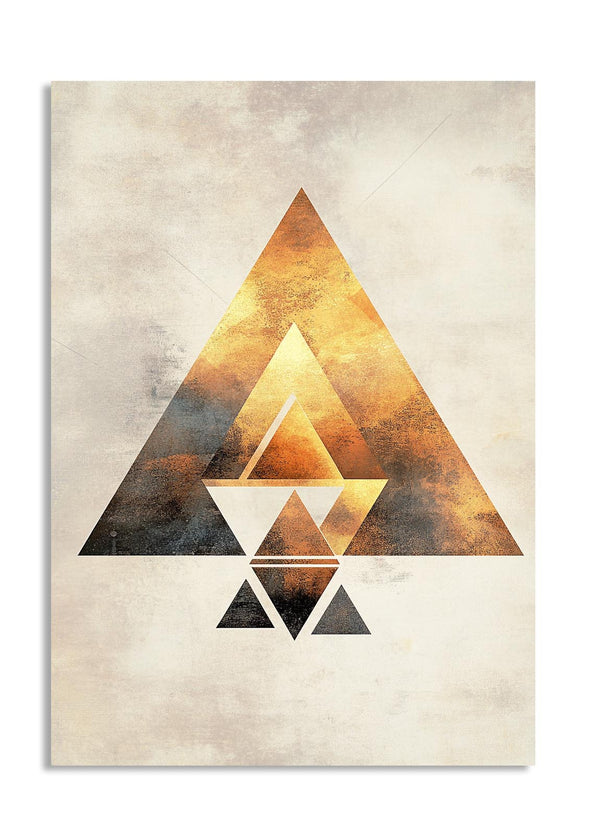 Geometric design of triangles on a textured beige background, as a premium aluminum metal print from GoMetalPrint.
