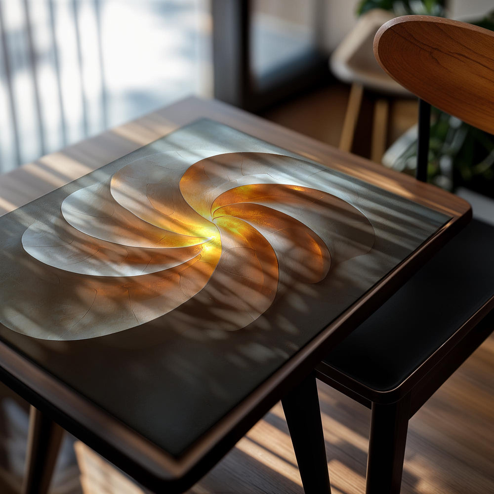 Decorative wall art with a spiral design on a textured background, as a premium aluminum metal print from GoMetalPrint.
