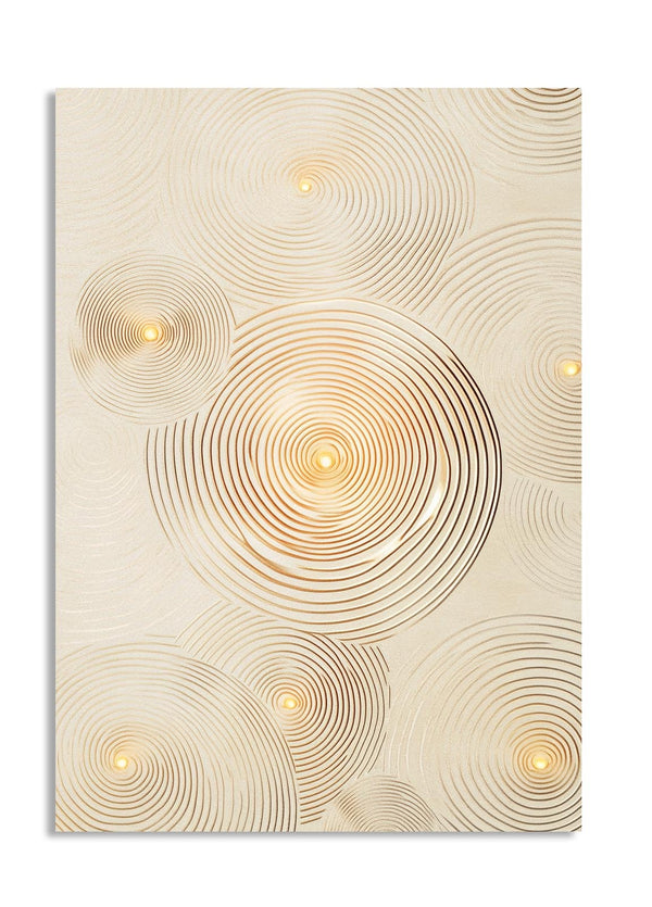 Decorative wall art with circular patterns on a beige background, as a premium aluminum metal print from GoMetalPrint.
