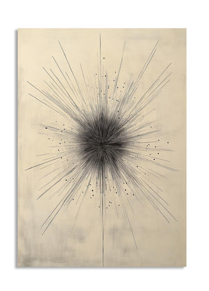 Abstract art piece with放射性线条 on a beige background, as a premium aluminum metal print from GoMetalPrint.
