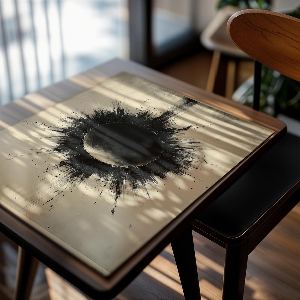 Black abstract design on a beige background, as a premium aluminum metal print from GoMetalPrint.
