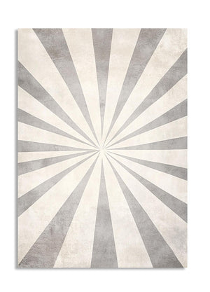 Rug with sunburst pattern in gray and white on a white background, as a premium aluminum metal print from GoMetalPrint.
