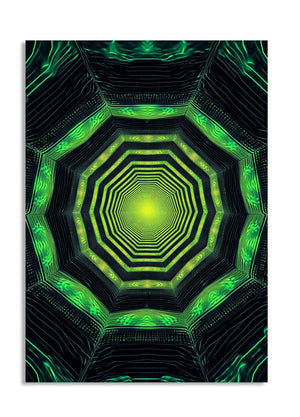 Geometric green and black pattern on a white background, as a premium aluminum metal print from GoMetalPrint.
