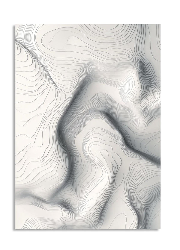 Abstract black and white wavy pattern on a white background, as a premium aluminum metal print from GoMetalPrint.
