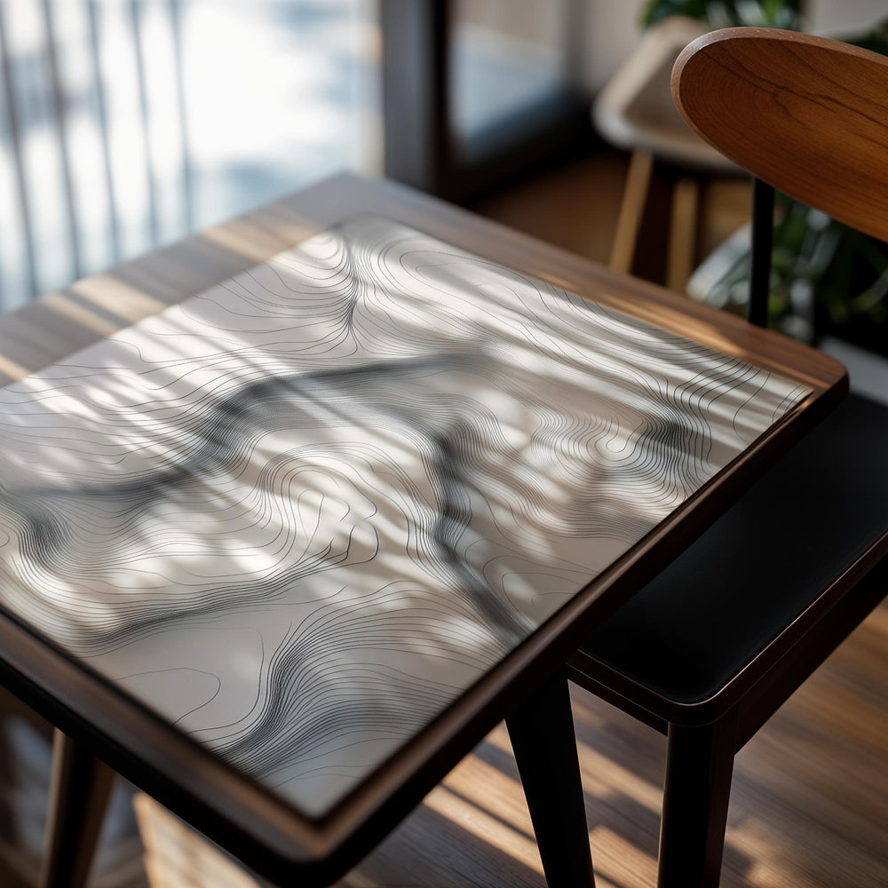 Abstract black and white wavy pattern on a white background, as a premium aluminum metal print from GoMetalPrint.
