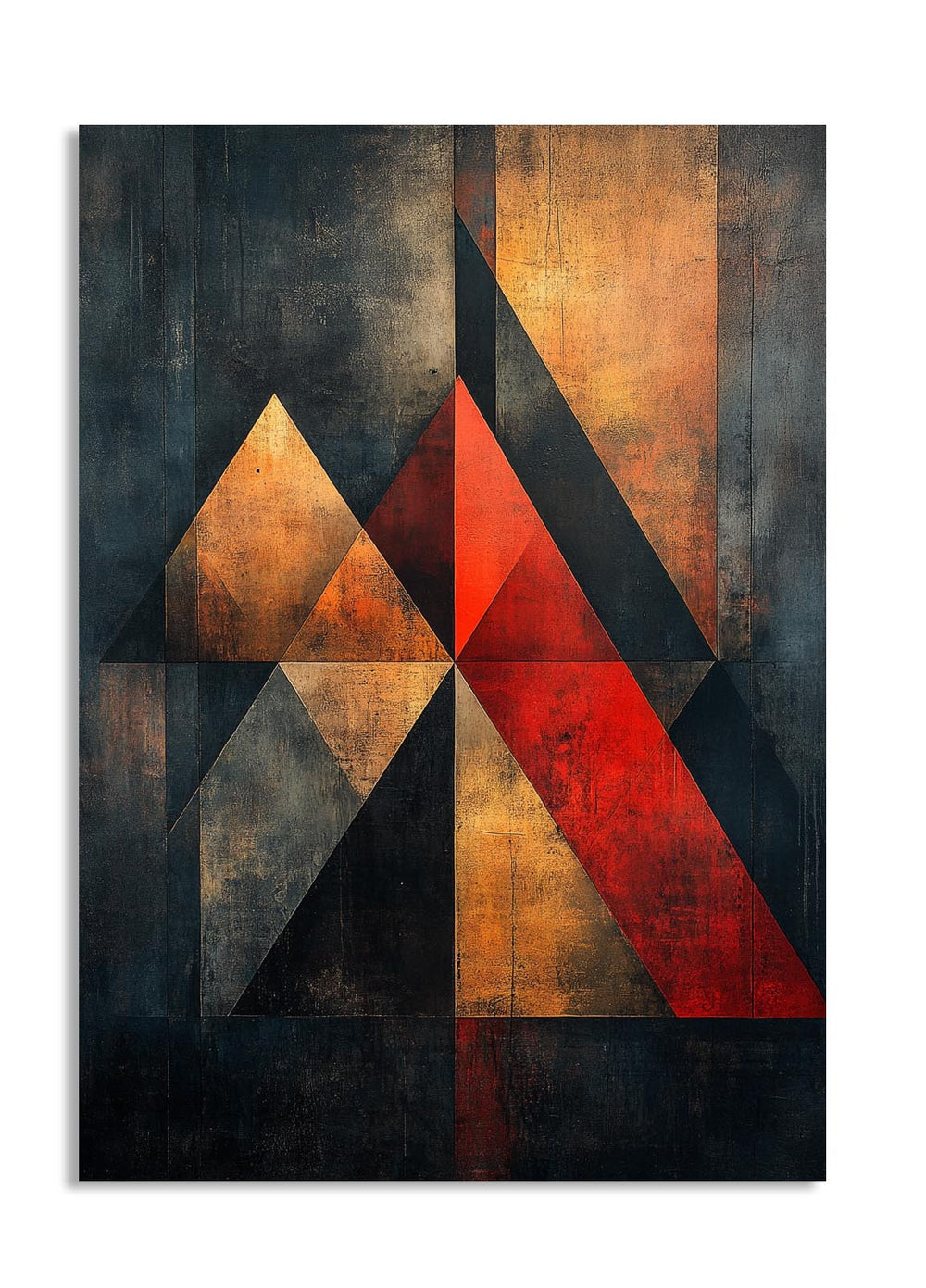 Abstract art piece with geometric shapes on a textured background, as a premium aluminum metal print from GoMetalPrint.
