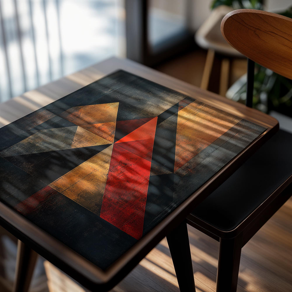 Abstract art piece with geometric shapes on a textured background, as a premium aluminum metal print from GoMetalPrint.
