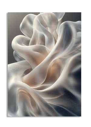 Abstract art piece with wavy, flowing lines in neutral tones on a dark background, as a premium aluminum metal print from GoMetalPrint.
