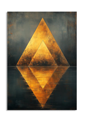 Abstract art piece with a gold triangle on a dark background, as a premium aluminum metal print from GoMetalPrint.
