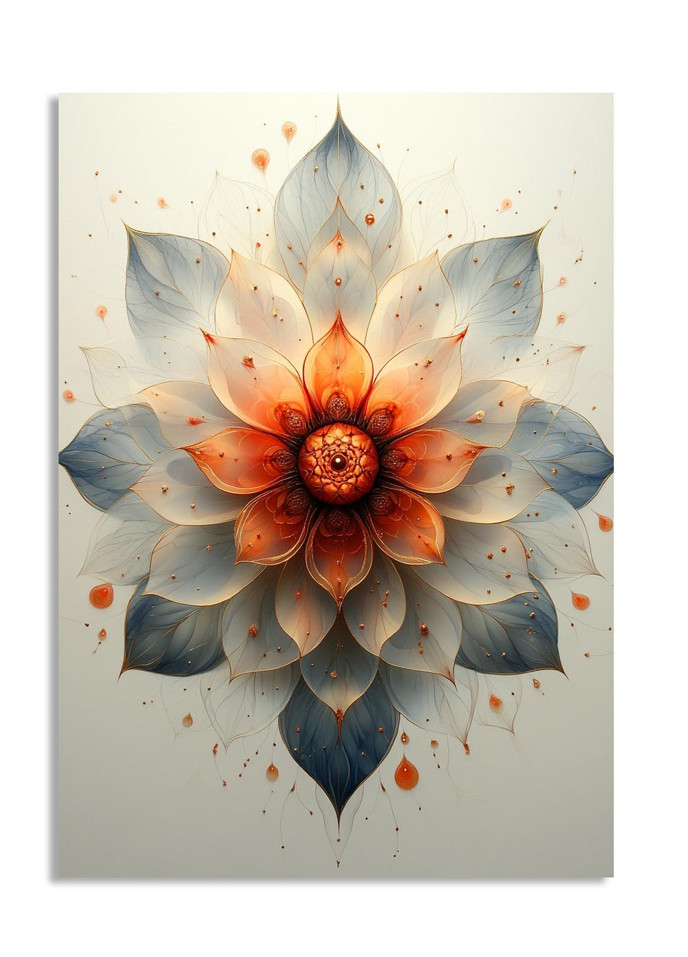 Decorative wall art with a large, detailed flower design on a light background, as a premium aluminum metal print from GoMetalPrint.
