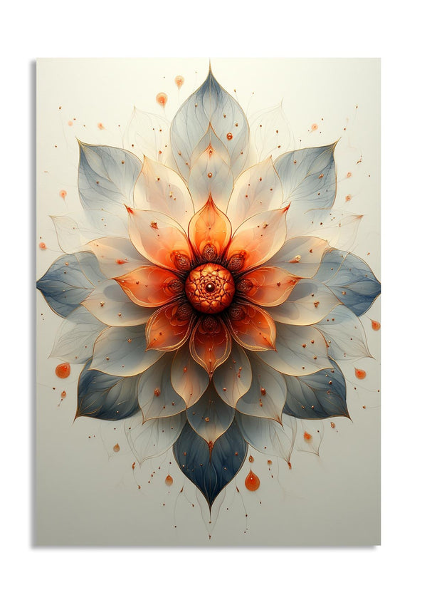 Decorative wall art with a large, detailed flower design on a light background, as a premium aluminum metal print from GoMetalPrint.

