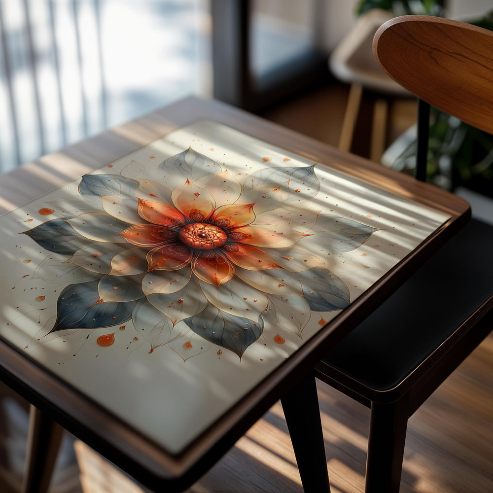 Decorative wall art with a large, detailed flower design on a light background, as a premium aluminum metal print from GoMetalPrint.
