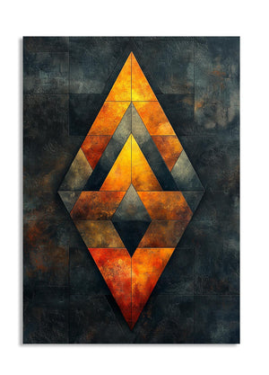 Geometric art piece with a diamond shape on a dark textured background, as a premium aluminum metal print from GoMetalPrint.
