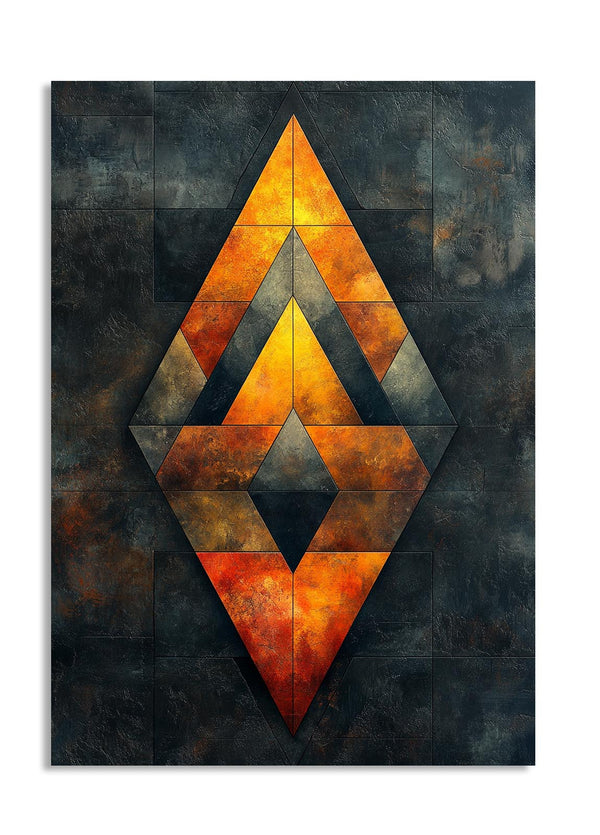 Geometric art piece with a diamond shape on a dark textured background, as a premium aluminum metal print from GoMetalPrint.
