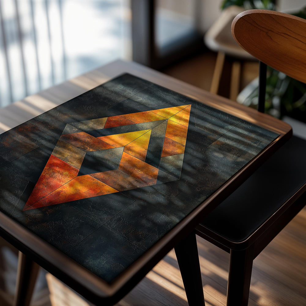 Geometric art piece with a diamond shape on a dark textured background, as a premium aluminum metal print from GoMetalPrint.
