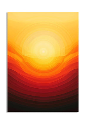 Abstract art print with concentric circular patterns in orange, red, and yellow on a white background, as a premium aluminum metal print from GoMetalPrint.
