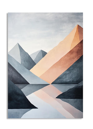 Abstract mountain landscape painting with geometric shapes and pastel colors, as a premium aluminum metal print from GoMetalPrint.
