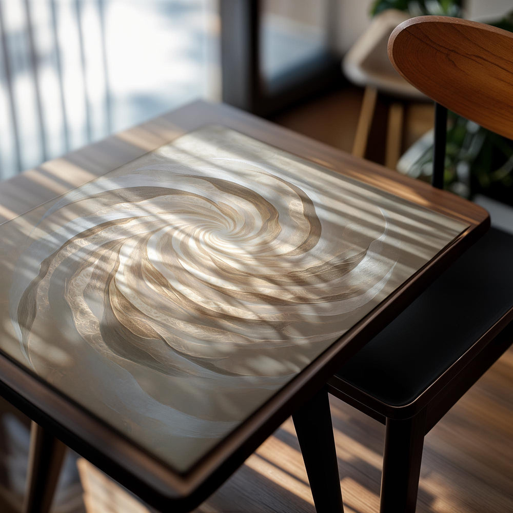 Abstract spiral design on a beige background, as a premium aluminum metal print from GoMetalPrint.
