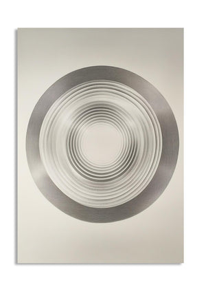 Abstract art piece with concentric circles on a beige background, as a premium aluminum metal print from GoMetalPrint.
