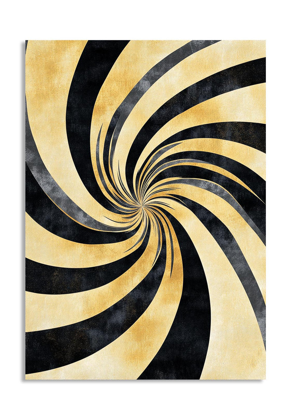 Black and gold spiral design on a white background, as a premium aluminum metal print from GoMetalPrint.
